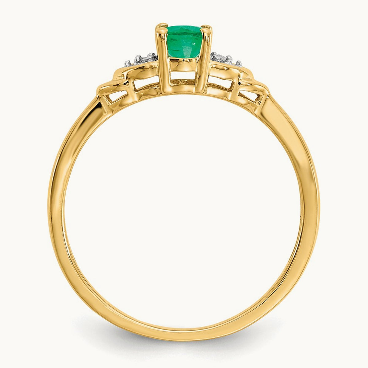 Emerald and Diamond Ring — 14K Yellow Gold, 7