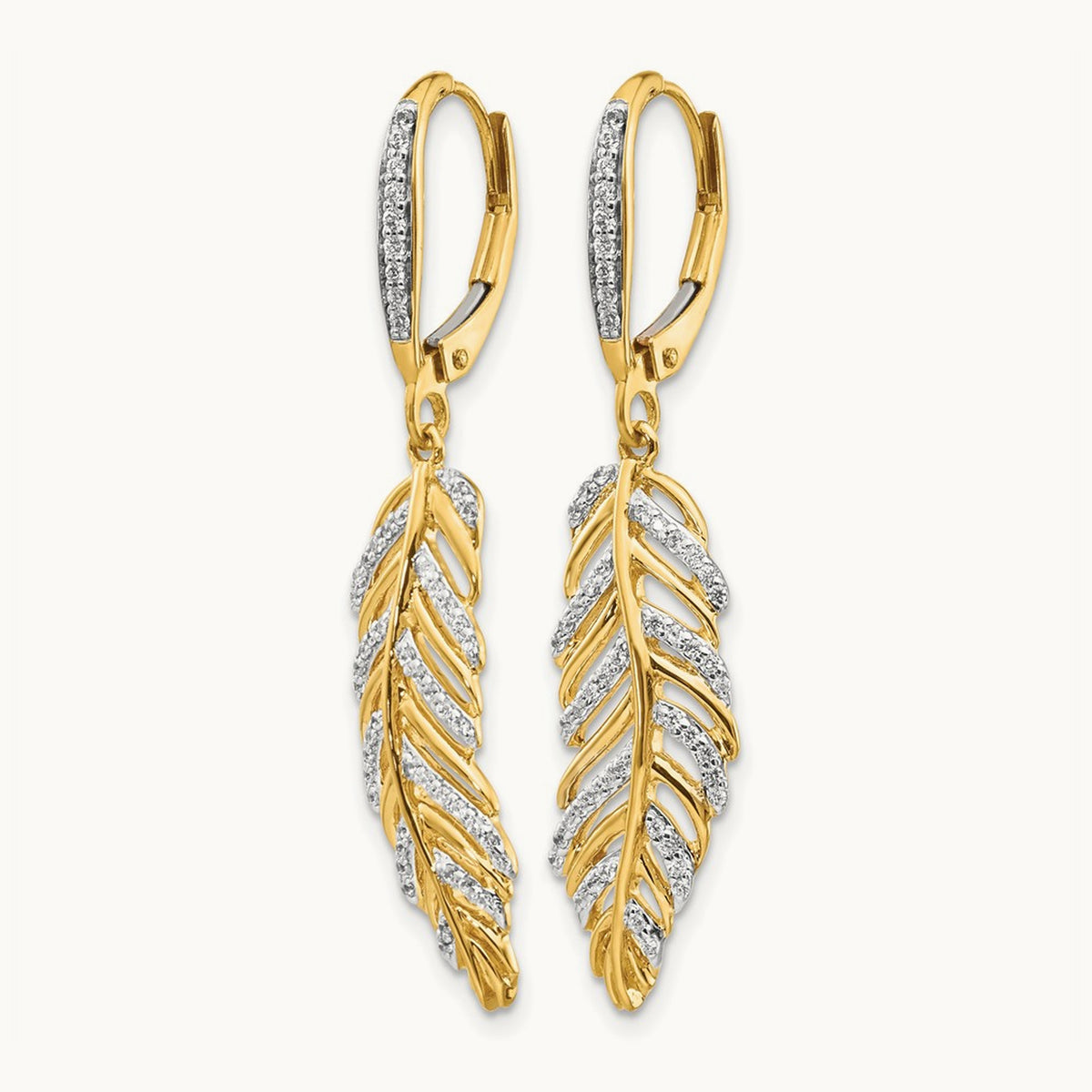 Diamond Fancy Feather Leverback Earrings, 14K