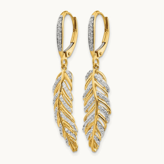 Diamond Fancy Feather Leverback Earrings, 14K