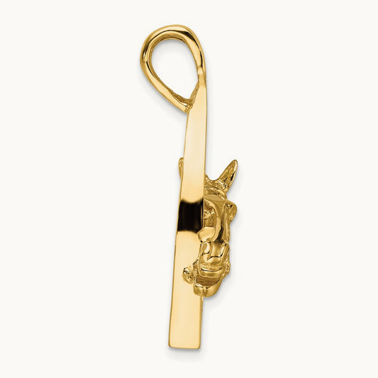 Polished Horse Head in Stirrup Charm, 14K