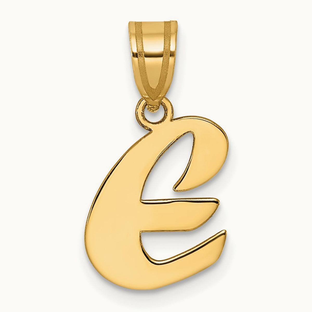 Polished Script Initial Pendant — 14K Yellow Gold, E