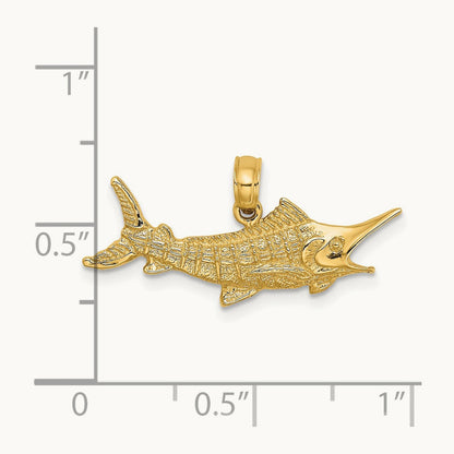 Textured 2-D Marlin Fish Charm, 14K