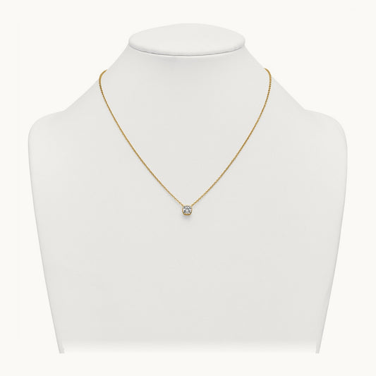 Cushion Bezel Set Necklace, 1.00-4.00 ct tw Lab-Grown Diamond — 1 ct, 14K Yellow Gold