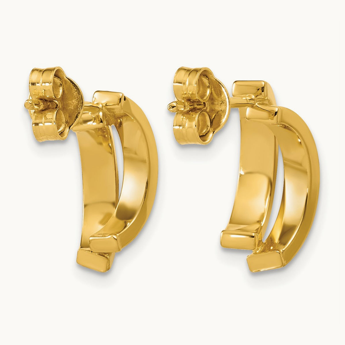Polished and Diamond-cut crisscross J-Hoop Earrings, 14K — Leslie's