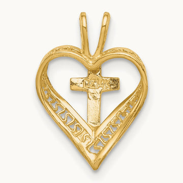 D/C Heart w/Cross Chain Slide, 14K