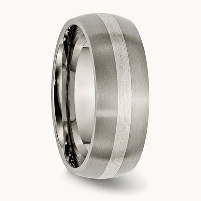 Brushed w/Sterling Silver Inlay Band, 8mm, Titanium