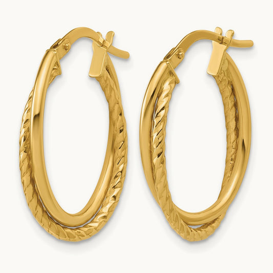 Polished Textured Oval Hoop Earrings — Leslie's — 10K Yellow Gold