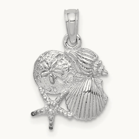 Polished Mini Shell Cluster Pendant — 14K White Gold