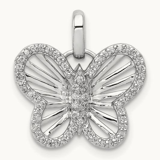 0.19ct Diamond Butterfly Pendant, 14K White Gold