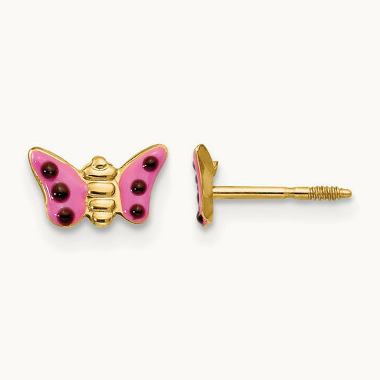 Madi K Pink Enameled Butterfly Earrings, 14K