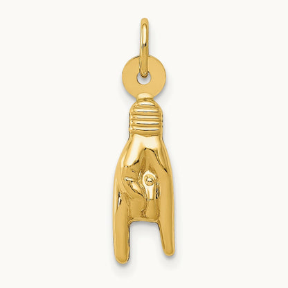 3D Rock On Sign Charm — 14K Yellow Gold