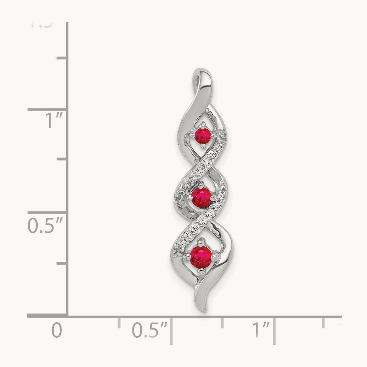 Diamond and .25 Ruby Twisted 3-stone Chain Slide — 14K White Gold