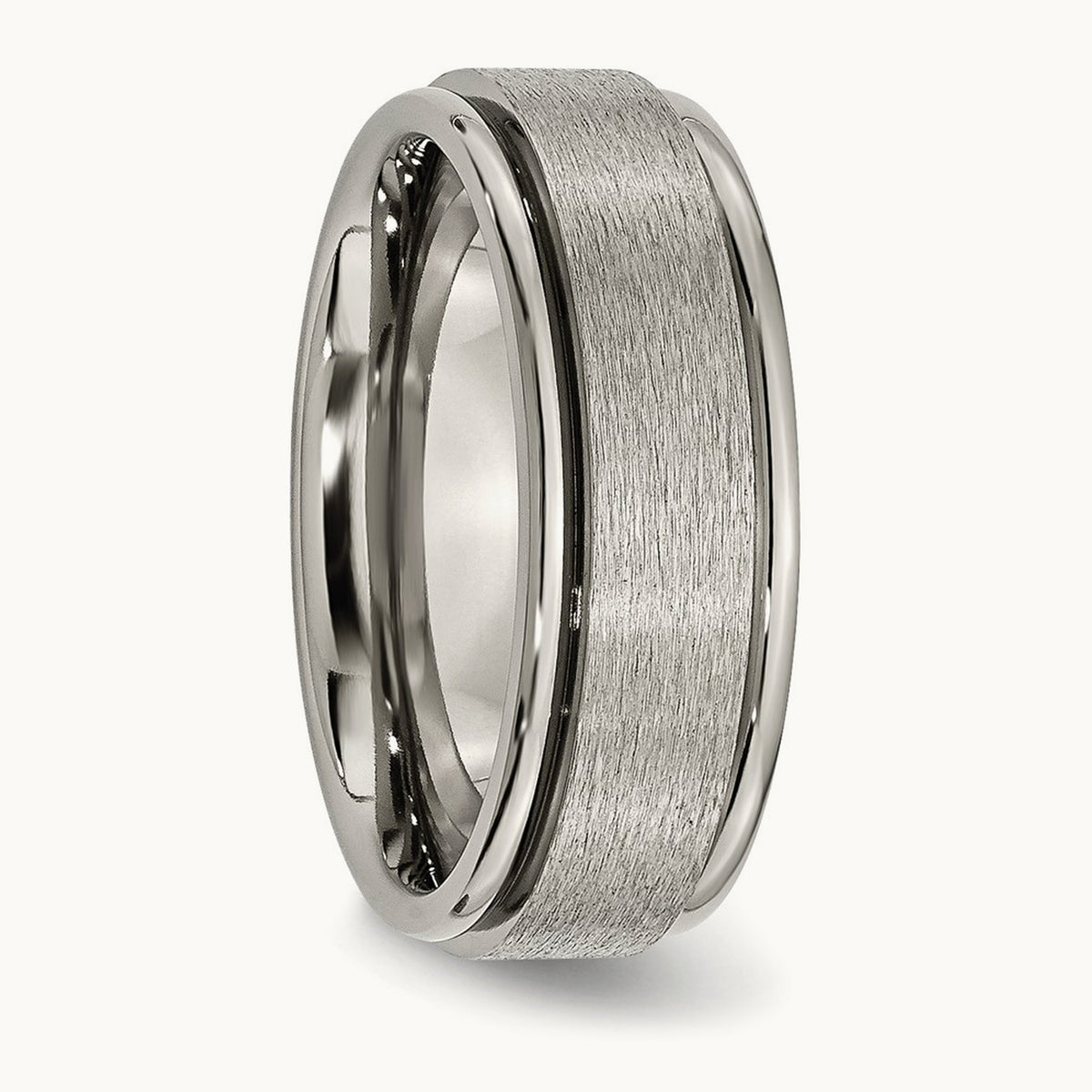Brushed Center Ridged Edge Band, 8mm, Titanium