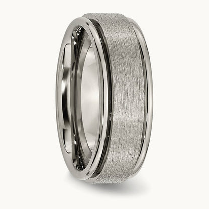 Brushed Center Ridged Edge Band, 8mm, Titanium