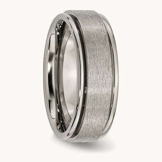 Brushed Center Ridged Edge Band, 8mm, Titanium