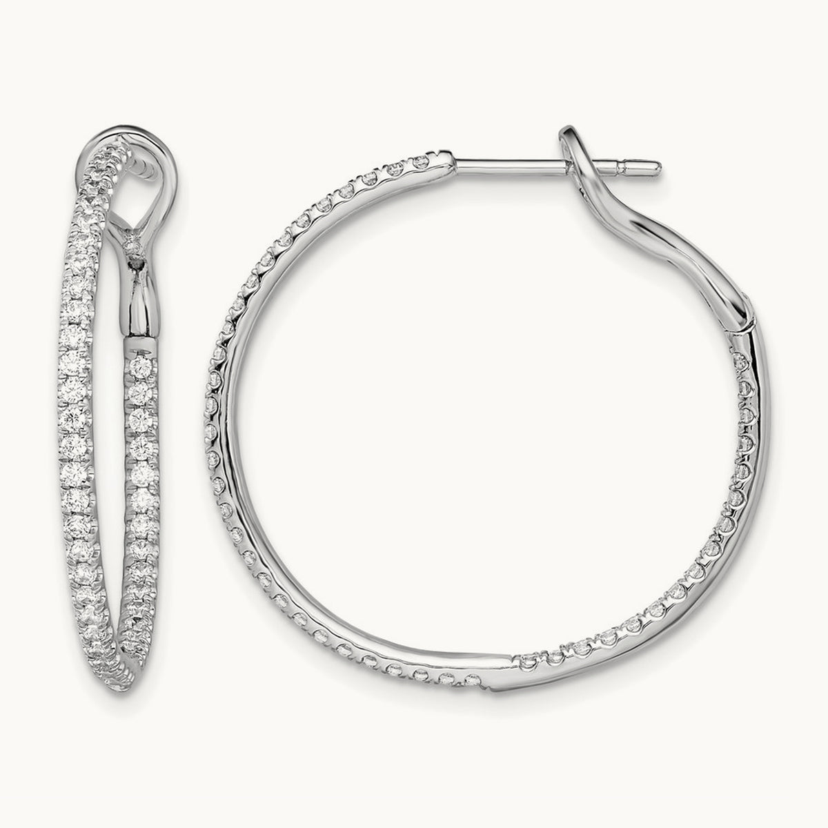 In/Out Hoop Earrings, 0.75-1.00 ct tw Lab-Grown Diamond — 3/4 ct, 14K White Gold