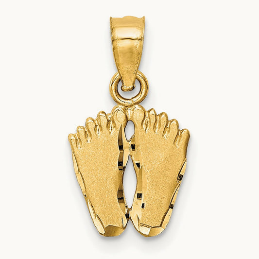 Satin Diamond-cut Footprints Pendant, 14K