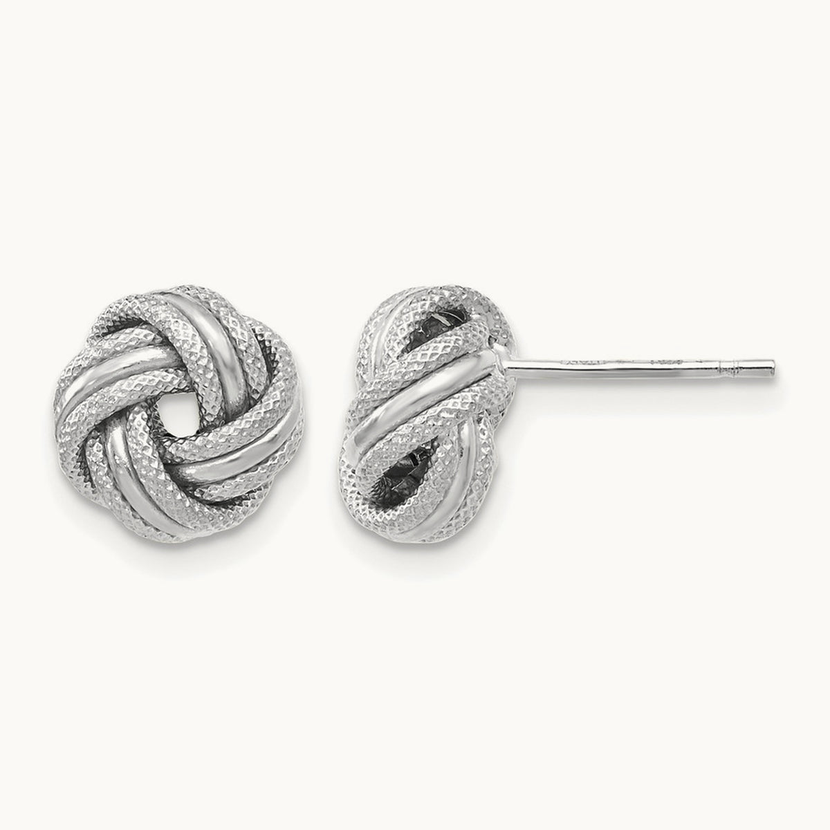 Plating Knot Polished D/C Post Earrings, 14K with White Rhodium — Leslie's