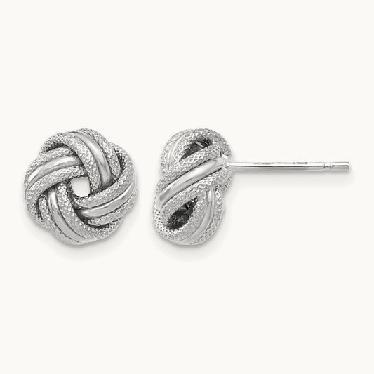Plating Knot Polished D/C Post Earrings, 14K with White Rhodium — Leslie's