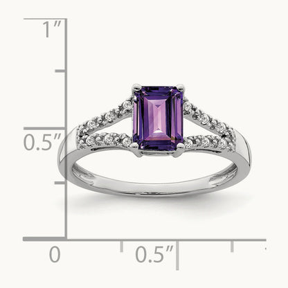 Emerald-cut Amethyst and Diamond Ring, 14K White Gold