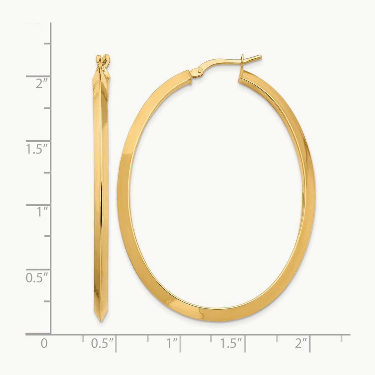 Large Knife Edge Oval Hoop Earrings, 3mm, 14K
