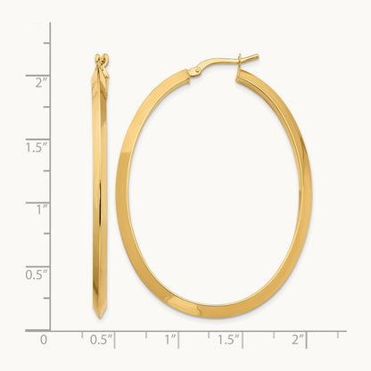 Large Knife Edge Oval Hoop Earrings, 3mm, 14K