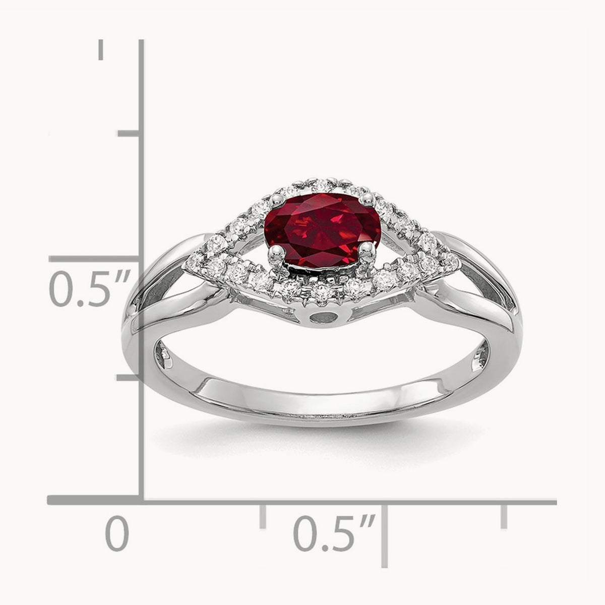Created Ruby Ring, 0.10 ct tw Lab-Grown Diamond — 14K White Gold