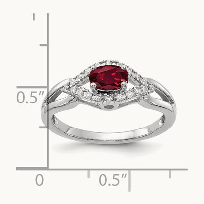 Created Ruby Ring, 0.10 ct tw Lab-Grown Diamond — 14K White Gold