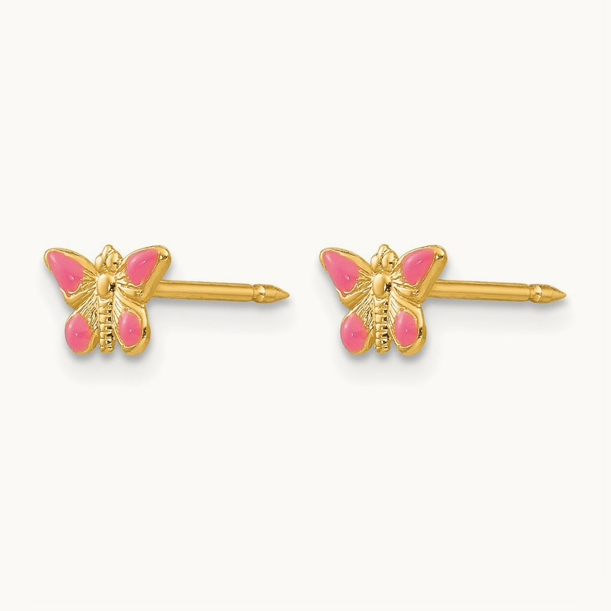 Inverness 14k Epoxy Fill Pink Butterfly Earrings