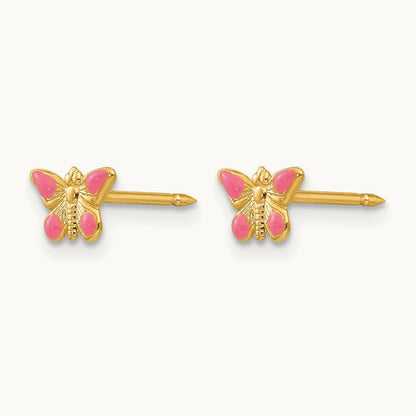 Inverness 14k Epoxy Fill Pink Butterfly Earrings