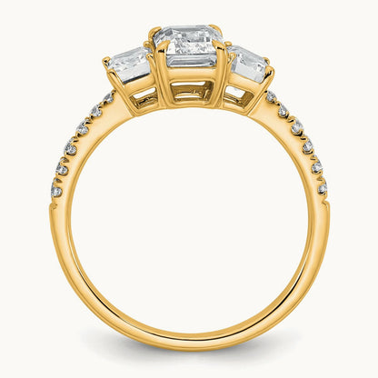 Emerald 3 Stone Engagement Ring, 1.75-3.25 ct tw Lab-Grown Diamond — 1 3/4 ct, 14K Yellow Gold