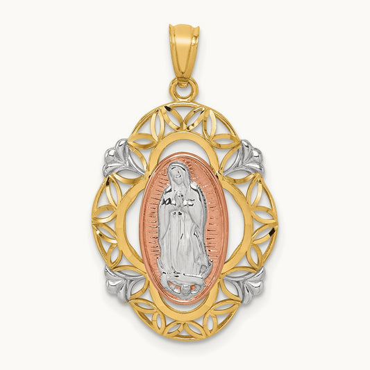 w/White Rhodium Guadalupe Medal Pendant, 14K Two-tone