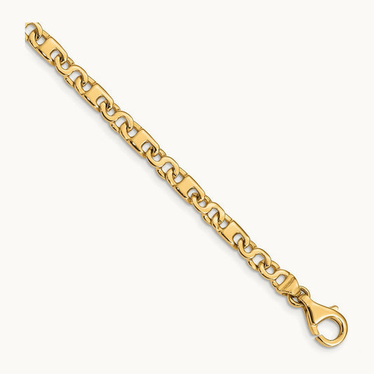 Hand Polished Fancy Link Bracelet, 4.4mm, 14K