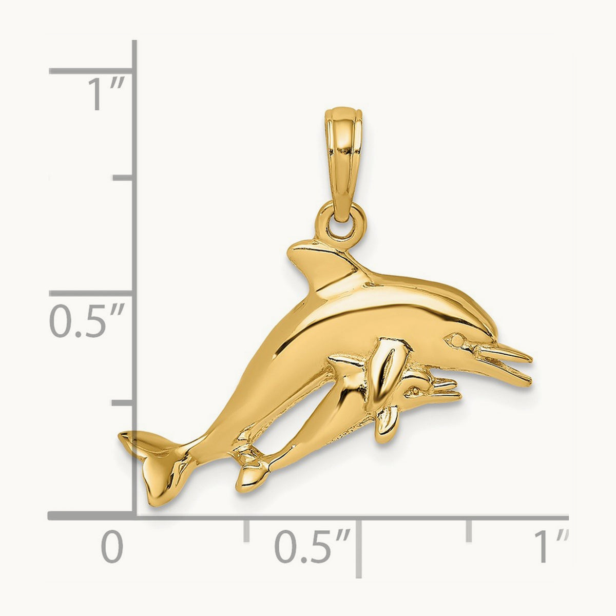 2-D Double Dolphins Swimming Charm, 14K