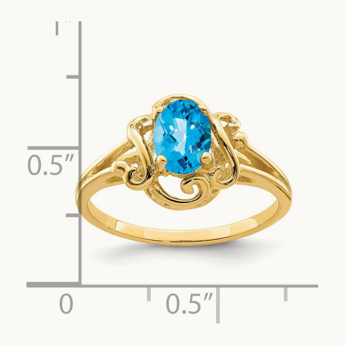 7x5mm Oval Blue Topaz ring, 14K
