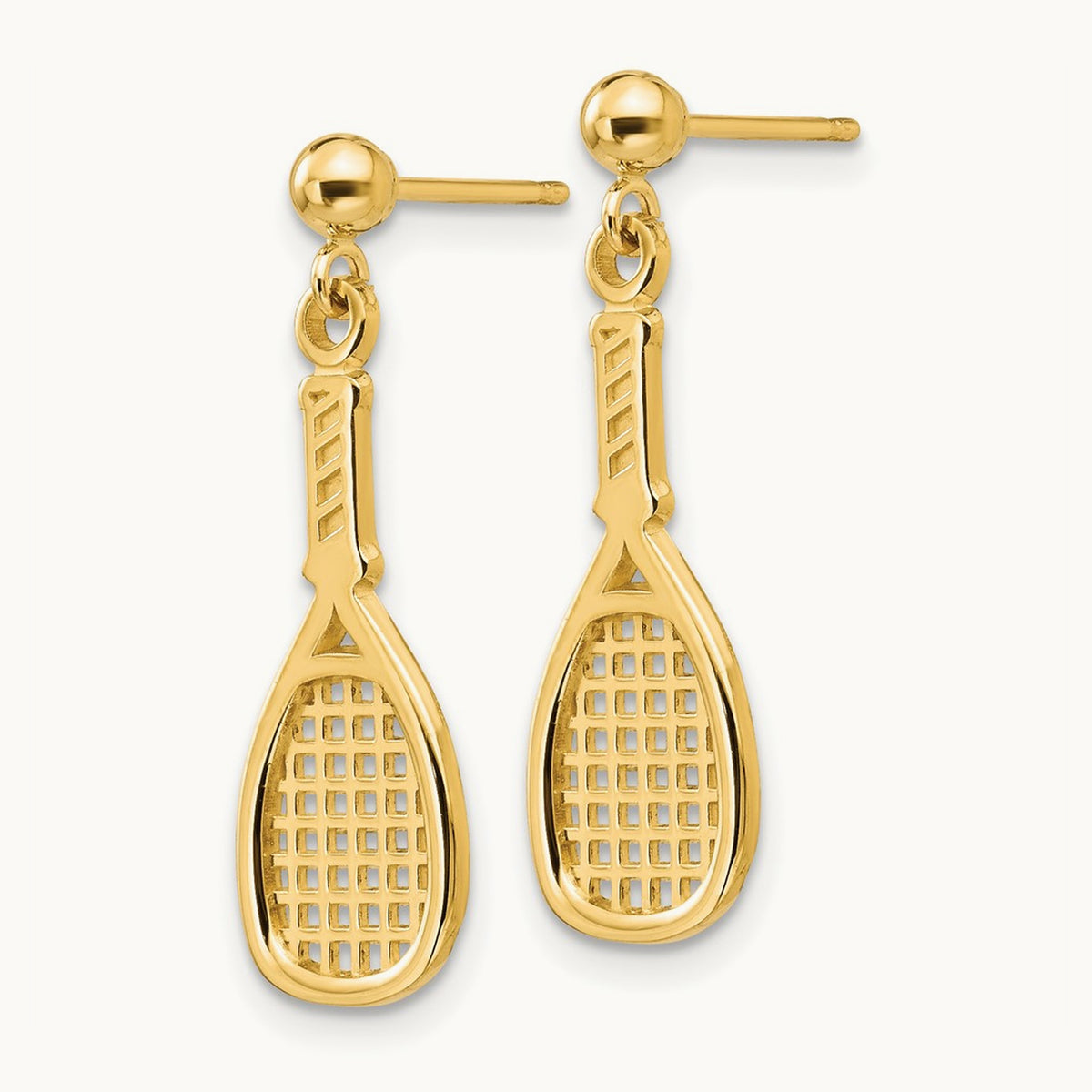 Polished Racquet Dangle Post Earrings, 14K
