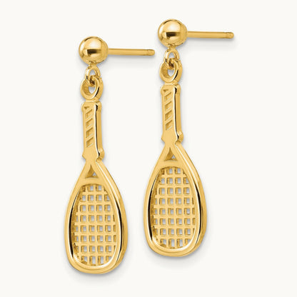 Polished Racquet Dangle Post Earrings, 14K