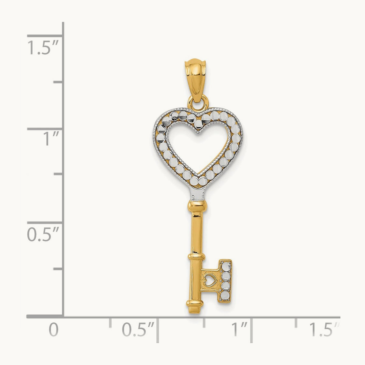 Polished Heart Key Charm with white rhodium — 32mm