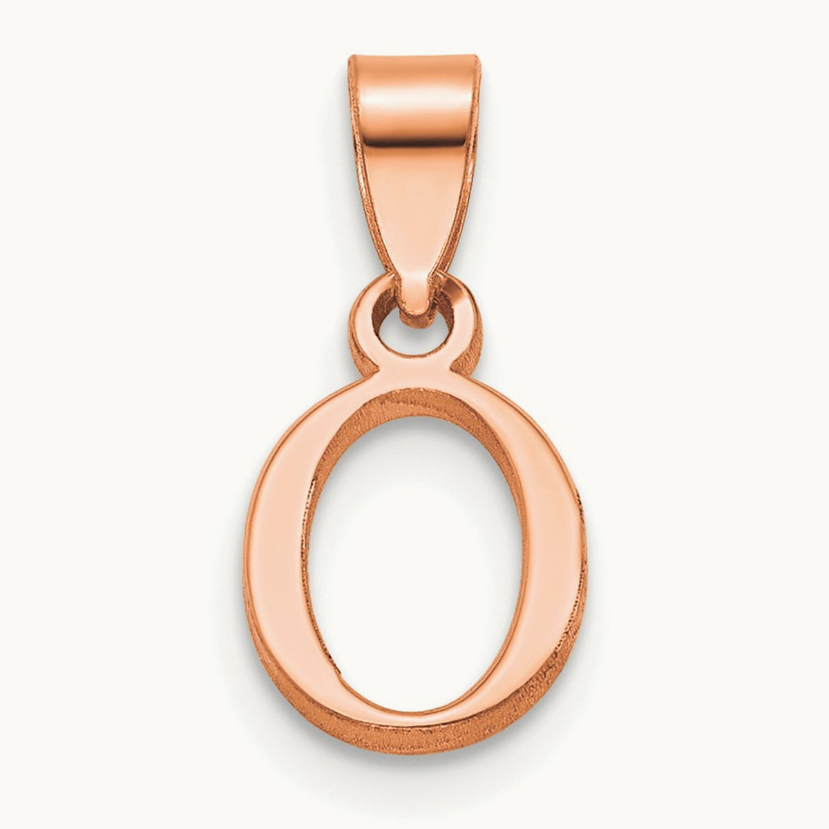 Polished Block Initial Pendant — 14K Rose Gold, O