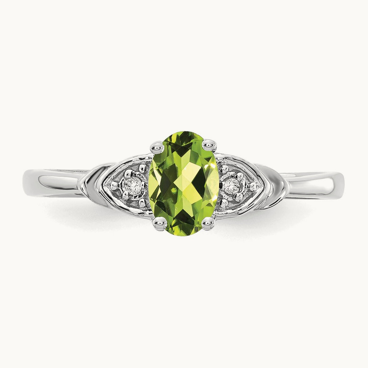 Peridot and Diamond Ring, 14K White Gold