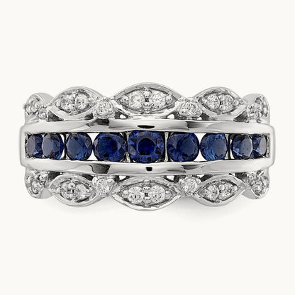 Diamond and Sapphire Fancy Ring, 14K White Gold