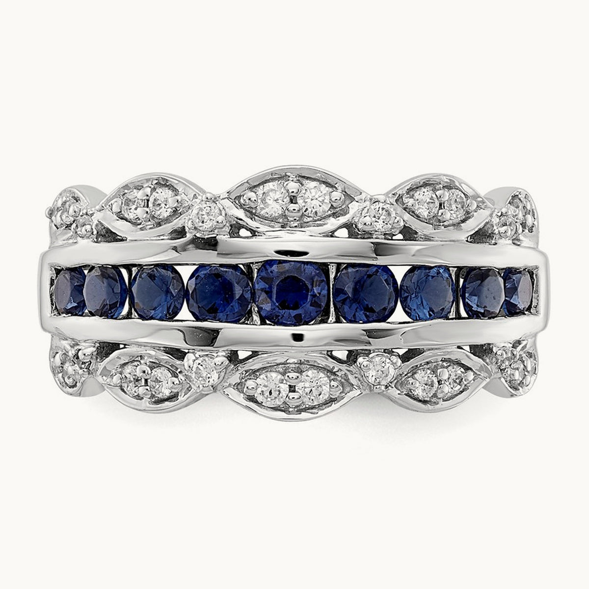 Diamond and Sapphire Fancy Ring, 14K White Gold