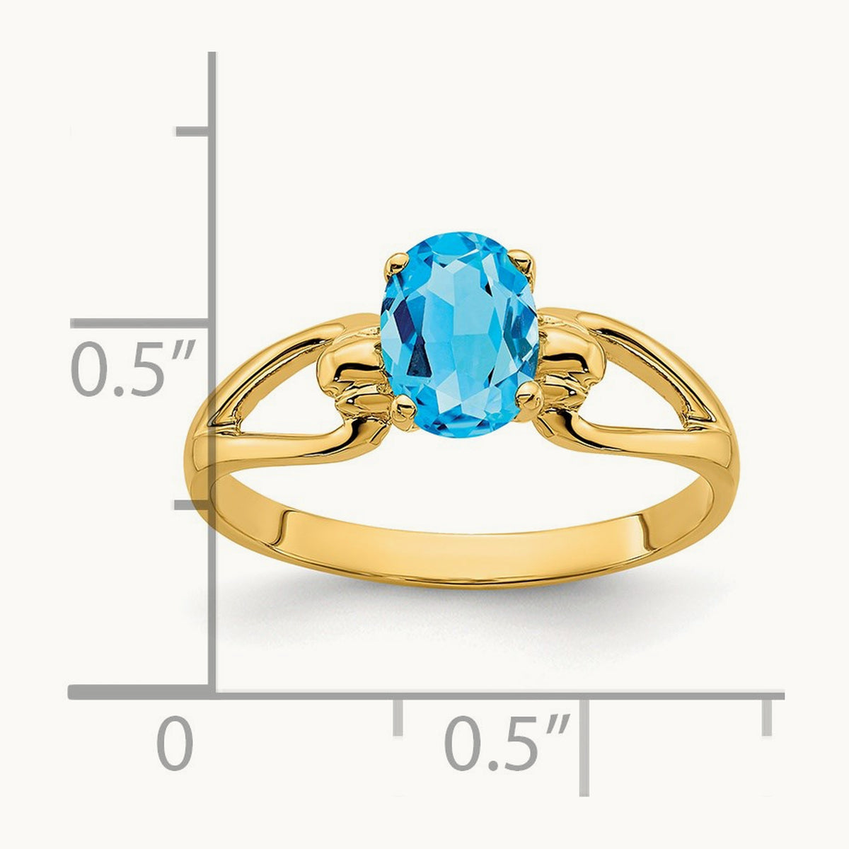 7x5mm Oval Blue Topaz ring, 14K