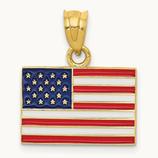 Enameled United States Flag Pendant, 14K