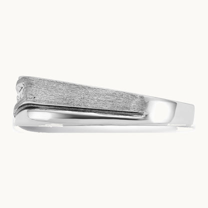 IBGoodman 14K White Gold with Black Rhodium Men's Polished Satin and Grooved 1/4 Carat AA Quality Diamond Ring
