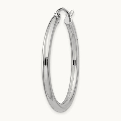 Single 14K White Gold Polished Tube Hoop Earring, 2.5mm