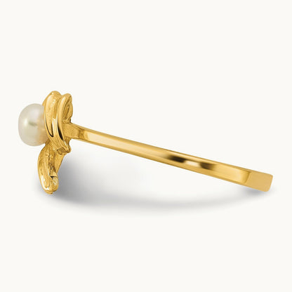 Madi K 3- White Button Freshwater Cultured Pearl Bow Children's Ring, 4mm, 14K