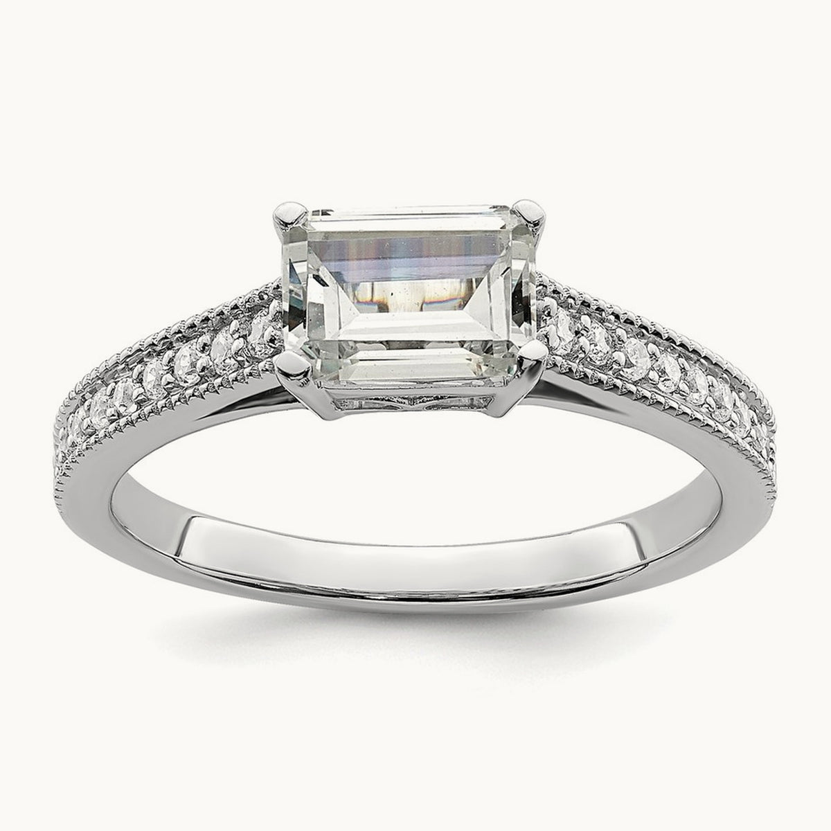 East West Emerald Semi-Mount Engagement Ring — 3/4 ct, 7