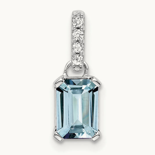 Aquamarine and Diamond Pendant — 14K White Gold