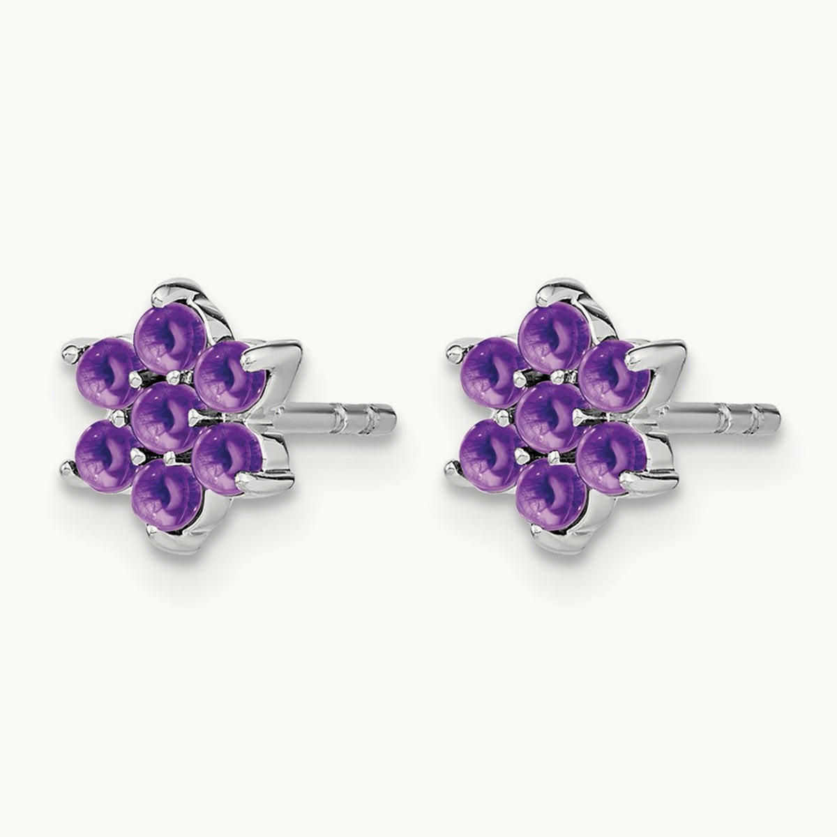 Amethyst Floral Post Earrings, 14K White Gold